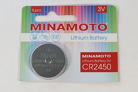 Фото 1/2 Батарейка, напряжение 3 В, 540мАч, 24.5x5.0, Li, CR2450, MINAMOTO
