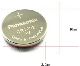 Батарейка, напряжение 3 В, 60мАч, 16x3.2, Li, CR1632, PANASONIC