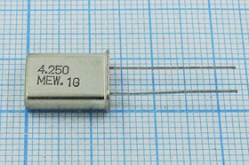 Кварцевый резонатор 4250 кГц, корпус HC49U, нагрузочная емкость 16 пФ, точность настройки 20 ppm, 1 гармоника, (MEW)