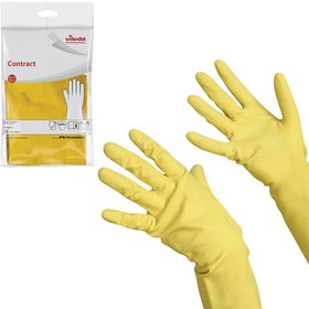 Фото 1/8 Перчатки хозяйственные резиновые VILEDA "Контракт" с х/б напылением, размер XL (очень большой), желтые, 102588