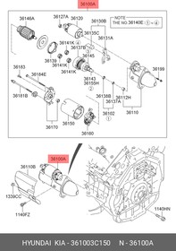 36100-3C150, Стартер HYUNDAI Santa Fe (10-),Sonata (04-),ix55 (07-) OE