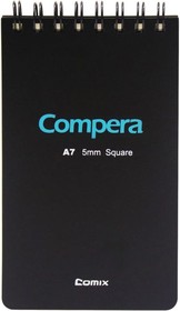 Фото 1/3 Блокнот Compera Bond A7 в клетку, на пружине, 80 листов, обложка черная/голубая CPA7807 BLK/BU
