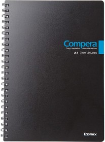 Фото 1/3 Блокнот Compera Bond A4 в линейку, на пружине, 80 листов, обложка черная/голубая CPA4807 BLK/BU
