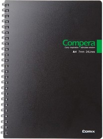 Фото 1/3 Блокнот Compera Bond A4 в линейку, на пружине, 80 листов, обложка черная/зеленая CPA4807 BLK/GN