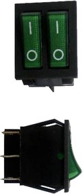Фото 1/2 IRS-2101-1C3, Переключатель зеленый с подсветкой ON-OFF (15A 250VAC) DPST 6P