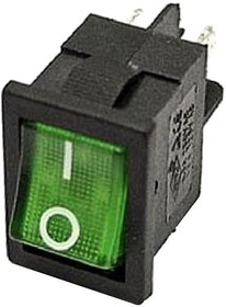 MIRS-201-C3 (зеленый), Переключатель с подсветкой ON-OFF (6A 125VAC, 3A 250VAC, 15A 12VDC) DPST 4P