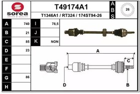 T49174A1, Привод правый 740mm ABS\ Renault Clio II 1.4-1.6 E7J/K7M 98