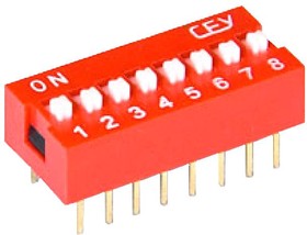 DS1040-08RN, DIP переключатель 8pin красный