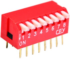 DS1040-08RT, DIP переключатель 8pin угловой красный