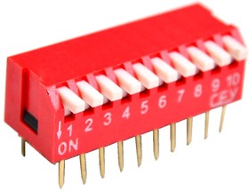 DS1040-10RT, DIP переключатель 10pin угловой красный