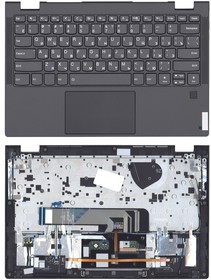 Фото 1/5 Клавиатура (топ-панель) для ноутбука Lenovo Yoga C640-13IML темно-серая с темно-серым топкейсом