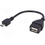 AK-AD-09, Кабель, OTG, USB 2.0, гнездо USB A, вилка micro USB B, 0,15м