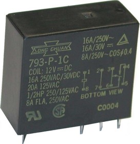 793P-1С-(C) 12VDC(HS), Реле 1 переключ. 12VDC, 16A/250VAC SPDT