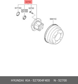 52700-4F400, Ступица HYUNDAI Porter 2 колеса заднего в сборе OE