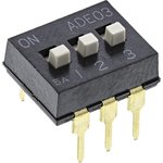 1825057-2, Switch DIP OFF ON SPST 3 Extended Slide 0.1A 24VDC PC Pins 2.54mm ...