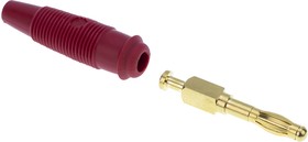 Фото 1/2 972518701, Red Male Banana Plug, 4 mm Connector, Solder Termination, 32A, 30 V ac, 60V dc, Gold