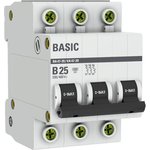 Выключатель автоматический модульный 3п B 25А 4.5кА ВА 47-29 Basic EKF mcb4729-3-25-B