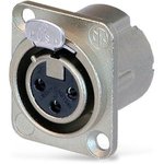NC3FD-L-O, Receptacle D Series - 3 Pin - Female - PCBH - Nickel/Silver - Latchless.