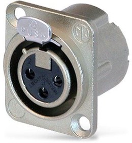 NC3FD-L-O, Receptacle D Series - 3 Pin - Female - PCBH - Nickel/Silver - Latchless.