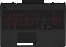 Фото 1/2 Клавиатура (топ-панель) для ноутбука HP Omen 15-DC черная с черным топкейсом и красными кнопками