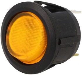 Фото 1/2 R13-112B-02-BY, ROCKER; SPST; Pos: 2; ON-OFF; 20A/14VDC; yellow; LED; 14V; 50m?; round