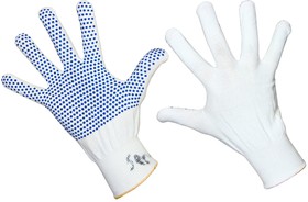 Фото 1/2 09-0260, Перчатки нейлоновые с частичным покрытием ладони и пальцев «Точка» ПВХ белые