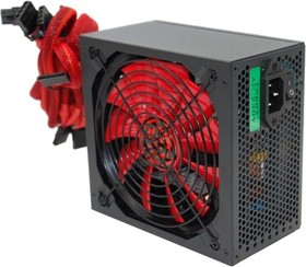 Фото 1/7 Ginzzu PC600 14CM(Red) 80+ black,APFC,24+4p,2 PCI-E(6+2), 5*SATA, 4*IDE,оплетка, кабель питания,цветная коробка