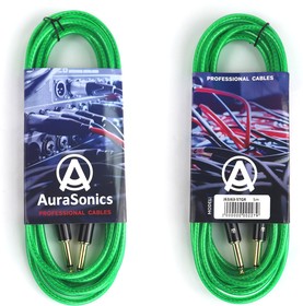 AuraSonics J63J63-5TGR гитарный кабель Jack TS 6.3мм - Jack TS 6.3мм 5м, прозрачный зеленый