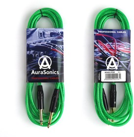 AuraSonics J63J63-3TGR гитарный кабель Jack TS 6.3мм - Jack TS 6.3мм 3м, прозрачный зеленый
