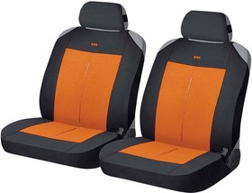 21340, Авточехлы (майка) на передние сиденья полиэстер черно-оранжевые (4 предм.) Vertical Front CARFASHION