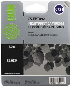 Фото 1/7 Картридж струйный Cactus CS-EPT0921 черный для Epson Stylus C91/ CX4300/ T26/ T27/ TX106 (8ml)