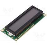 NPC1602LRS-GWT-H, Дисплей: LCD, алфавитно-цифровой, STN Positive, 16x2, LED, PIN: 16