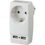 Разветвитель электрический ЭРА SP-1e-USB-W на 1 розетку + 2 USB с заземлением ...