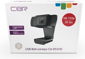 CBR CW 855HD Black, Веб-камера с матрицей 1 МП, разрешение видео 1280х720, USB 2.0, встроенный микрофон с шумоподавлением, фикс.фокус, крепл