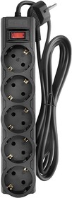 Фото 1/2 CBR Сетевой фильтр CSF 2505-1.8 Black PC, 5 евророзеток, длина кабеля 1,8 метра, цвет чёрный (пакет)