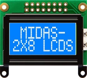 MC20805B6W-BNMLW-V2, MC20805B6W-BNMLW-V2 Alphanumeric LCD Alphanumeric Display, 2 Rows by 8 Characters