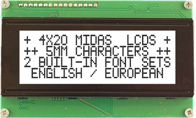 MC42005A6WK-FPTLW-V2, MC42005A6WK-FPTLW-V2 Alphanumeric LCD Alphanumeric Display, 4 Rows by 20 Characters