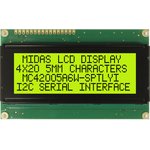 MC42005A6W-SPTLYI-V2, Буквенно-цифровой ЖКД, 20 x 4, Черный на Желтом / Зеленом ...