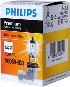 Фото 1/10 9005PRC1, Лампа 12V HB3 65W P20d +30% Premium PHILIPS