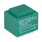 TEZ2.5/D230/7.5V, Трансформатор: залитый, 2,5ВА, 230ВAC, 7,5В, 333,3мА, PCB, IP00