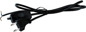 Фото 1/2 S-LRBK, Черный сетевой кабель с плоской вилкой,выключатель,без земли, 1.5 м 9351