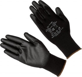 Фото 1/5 нейлон с ПУ, Перчатки защитные нейлоновые с полиуретановым покрытием черные размер 9