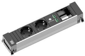 916.0514, Desk Outlet with Custom Module POWER FRAME 2x DE Type F (CEE 7/3) Socket / USB-A Socket - GST18i3 Plug 200mm