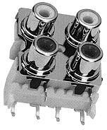 PJRAS2X2S01X, RCA (Phono) Audio / Video Connector - 4 Positions - 8 Contacts - Jack - Tin Plated Contacts - Metal Body.