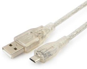 Фото 1/3 Кабель Cablexpert USB 2.0 Pro, AM/microBM, 1,8м, экран, феррит.кольцо, прозрачны (CCP-mUSB2-AMBM-6-TR)