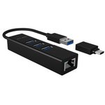 IB-HUB1419-LAN, USB Hub, USB-A Plug / USB-C Plug, 3.0, USB Ports 3 ...