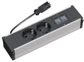 333.1008, Outlet Strip with Built-in Connection Panels CONI 2x DE Type F (CEE 7/3) Socket / RJ45 - GST18i3 Plug 100mm