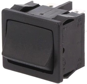 Фото 1/3 Rocker switch, black, 2 pole, On-Off-On, Changeover switch, 6 (2) A/250 VAC, IP40, unlit, unprinted