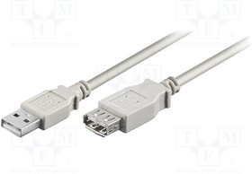 68621, Кабель USB 2.0 гнездо USB A,вилка USB A 0,3м серый