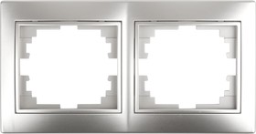 Фото 1/3 Рамка для розеток и выключателей Intro Plano 1-502-03 на 2 поста горизонтальная, СУ, алюминий